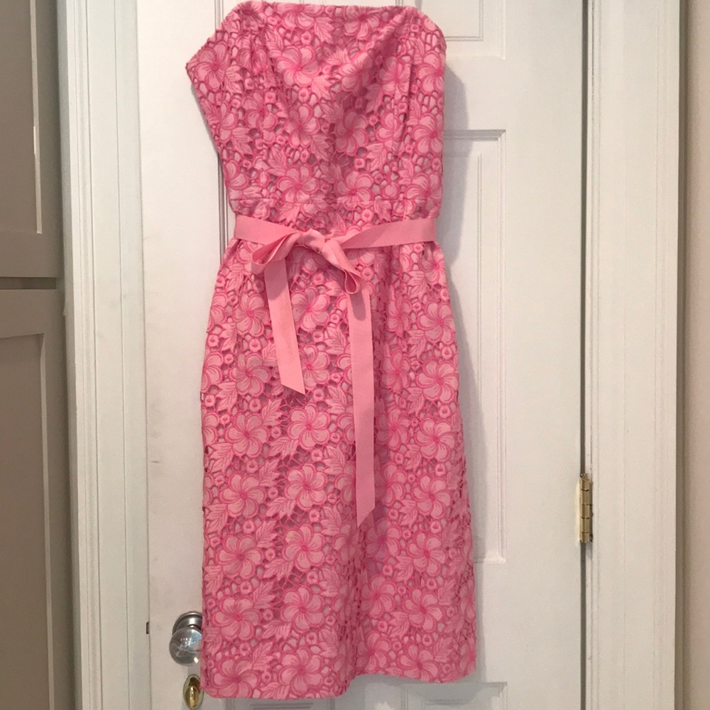 Lilly Pulitzer Pink Floral Strapless Midi Dress